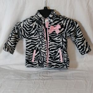 Little Lass Faux Fur Zebra Print/Pink Trim Jacket Size 2T